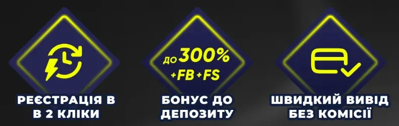 Реєстрація в 2 кліки, бонус до 300%, швидкий вивід без комісії